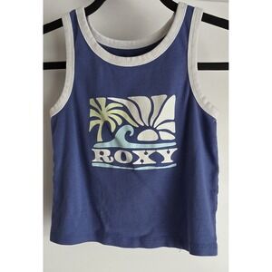 Roxy Blue Tank Top with White Trim and Pastel Graphic